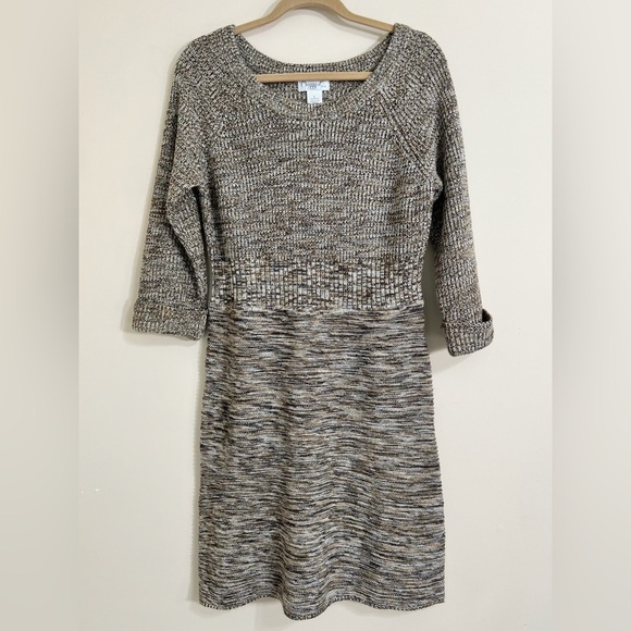 MAGGY L Scoop Neck Cuffed Sleeve A-Line Marled Sweater Dress Neutral Fall Size L - Picture 1 of 13